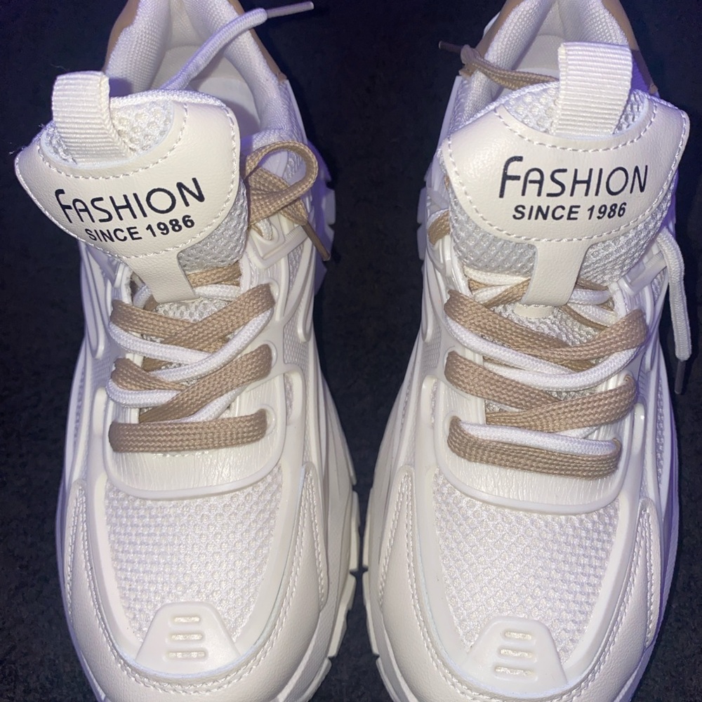 White and Tan Fashion Sneakers